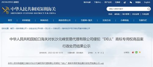 蛇口海關公示對長沙元峰貿易代理有限公司侵犯 DELL 商標專用權商品案行政處罰結果